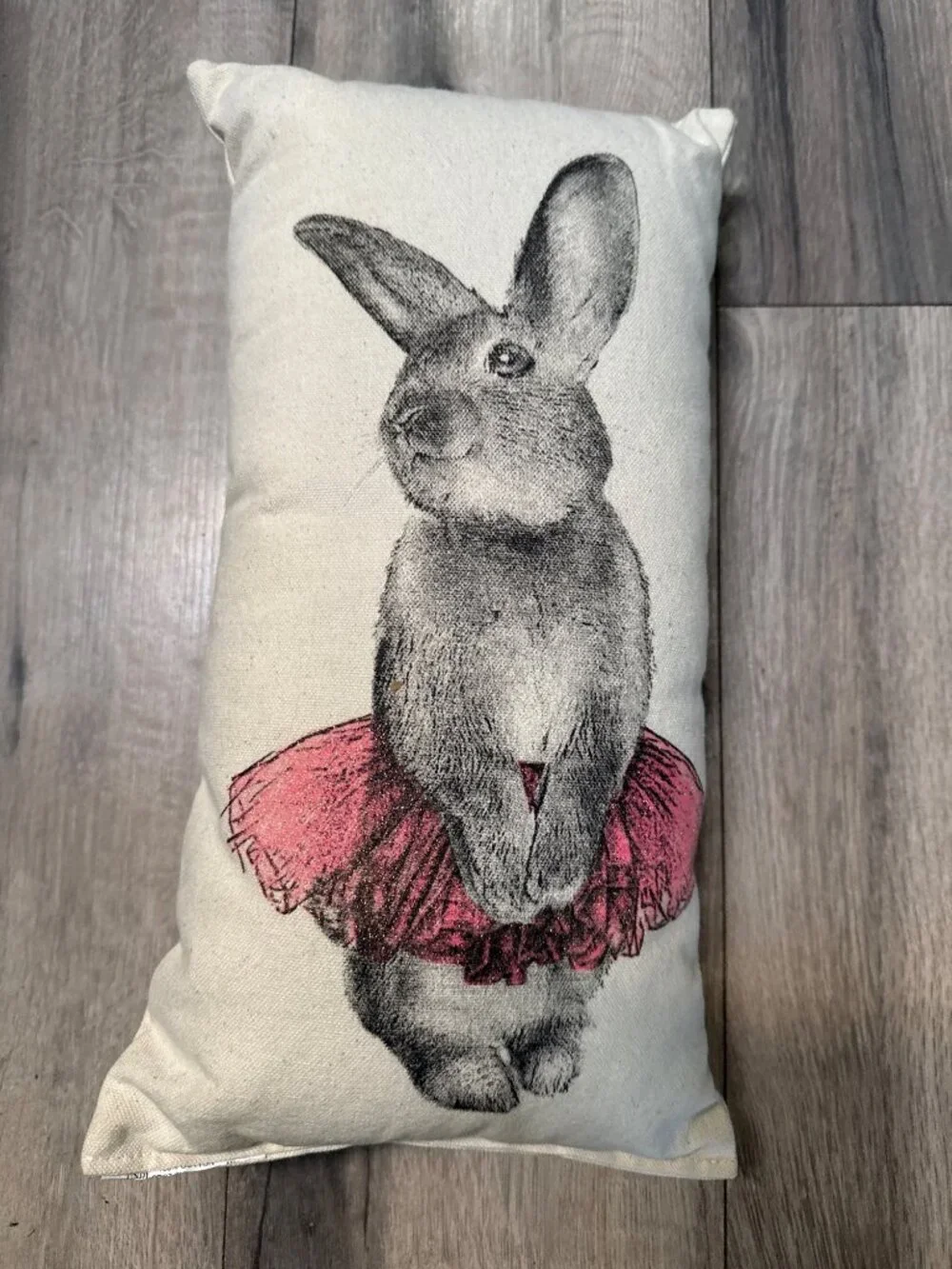 Eric & Christopher Bunny Pillow With Pink Tutu Screen Printed 10x17 Inches